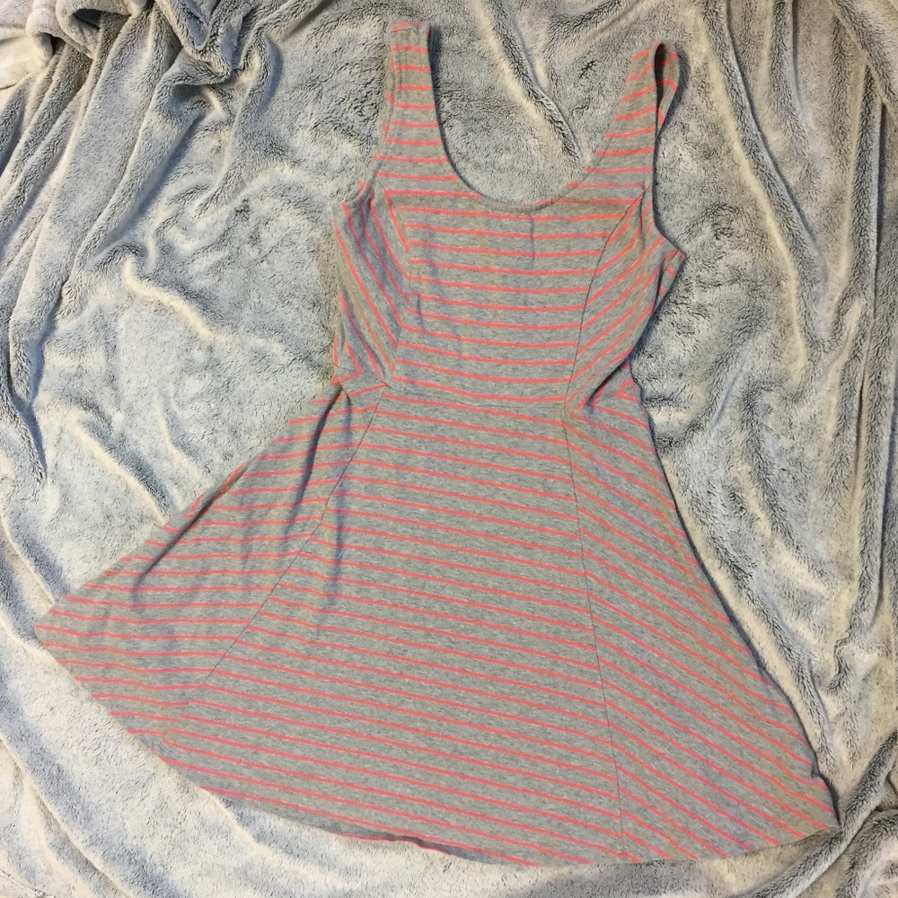 gray & pink striped flutter knit casual Dress mini